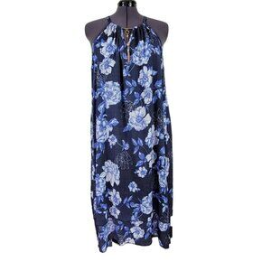 Mlle Gabrielle Maxi Dress Size 3X High Low Sleeveless Keyhole Blue Floral New